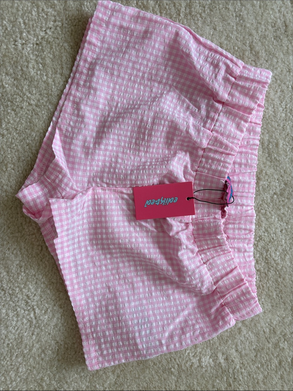 Edikted Pink Gingham High Waist Seersucker Shorts